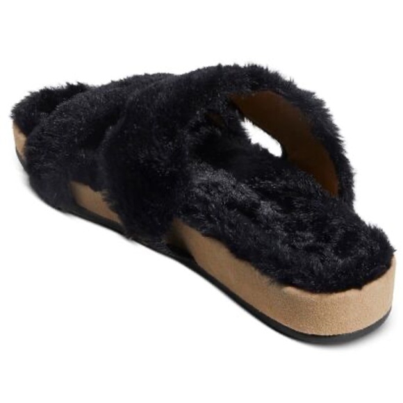 NEW Jack Rogers Women's Lauren Cozy Comfort Sandals BLACK FAUX FUR - Picture 5 of 5
